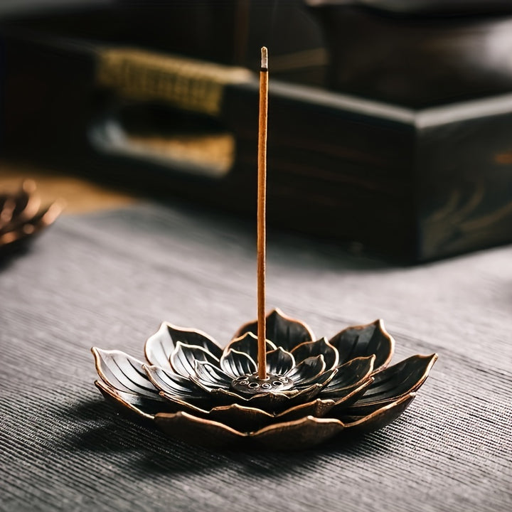Brass Lotus Incense Burner | Elegant diffuser with removable ashtray