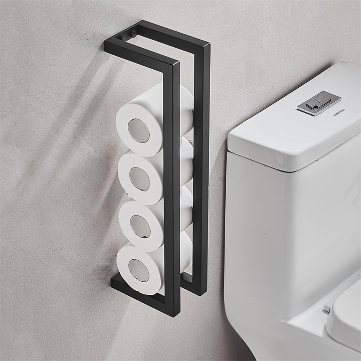 Modern Towel &amp; Toilet Roll Holder | Black Steel