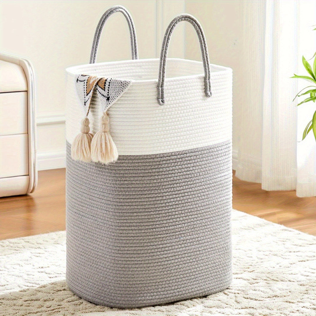 HomeWeave™ XL Cotton Storage Basket | 100L Laundry &amp; Toy Basket with Handles