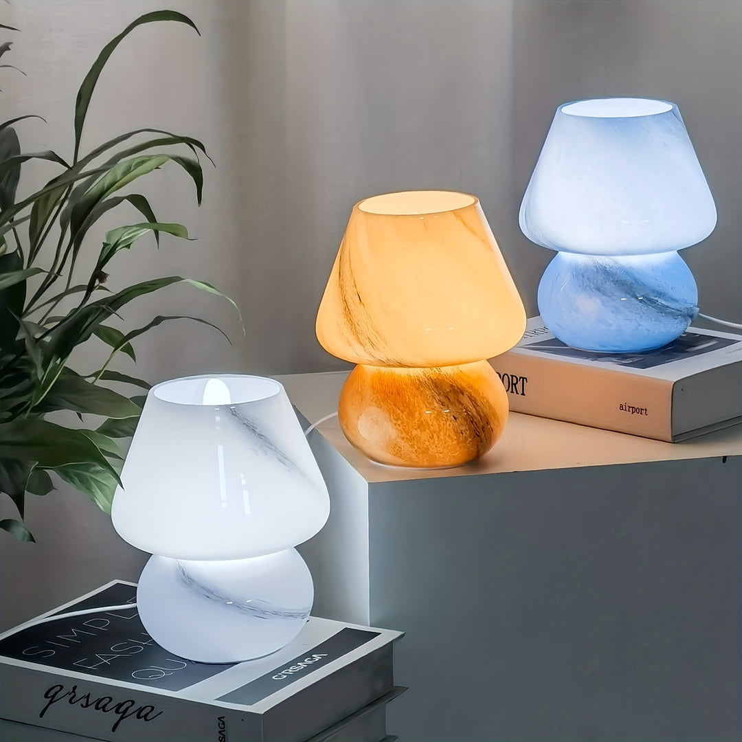Glass Mushroom Table Lamp | Decorative LED Lamp with Warm Light