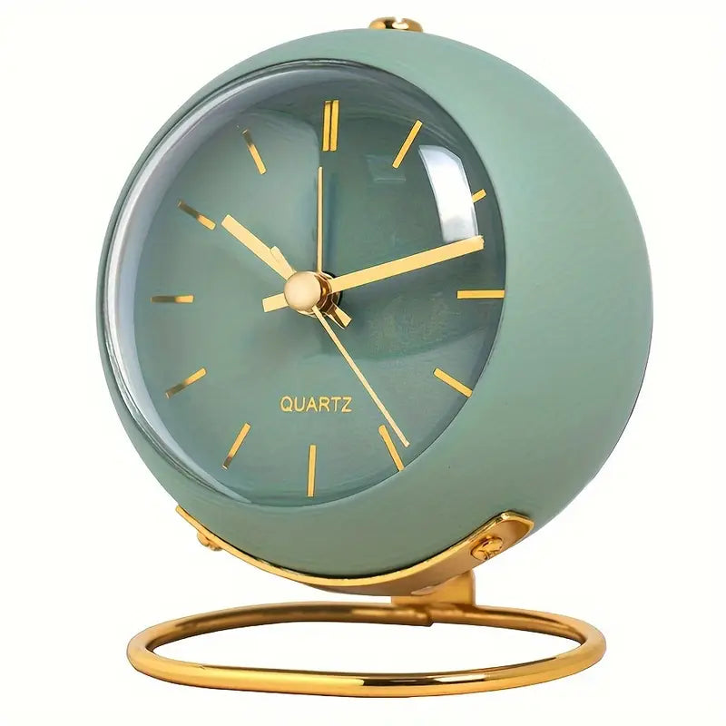 Modern Quartz Alarm Clock with Gold Accents | Silent Table Clock with Elegant Design