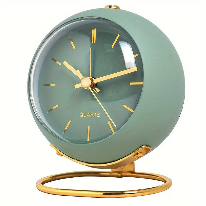 Modern Quartz Alarm Clock with Gold Accents | Silent Table Clock with Elegant Design