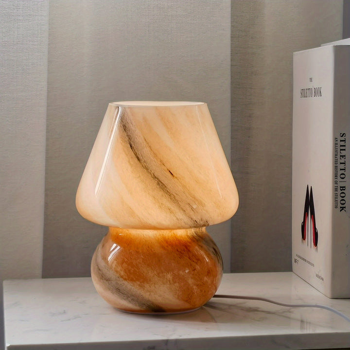 Glass Mushroom Table Lamp | Decorative LED Lamp with Warm Light