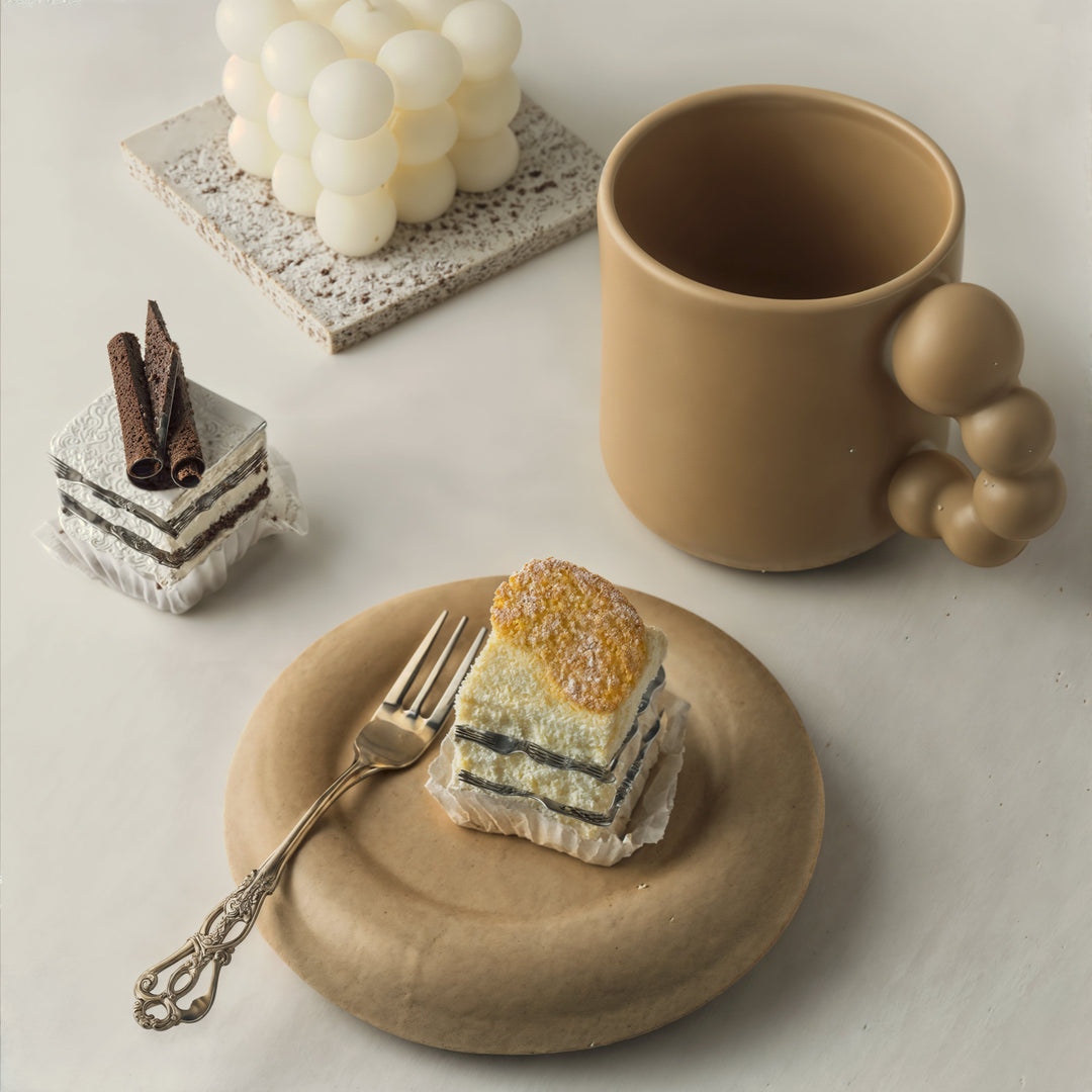 Handmade Porcelain Cup and Saucer Set | Minimalist Geometric Design | 401-500 ml