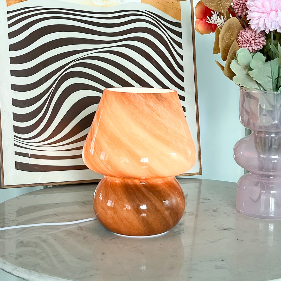 Glass Mushroom Table Lamp | Decorative LED Lamp with Warm Light