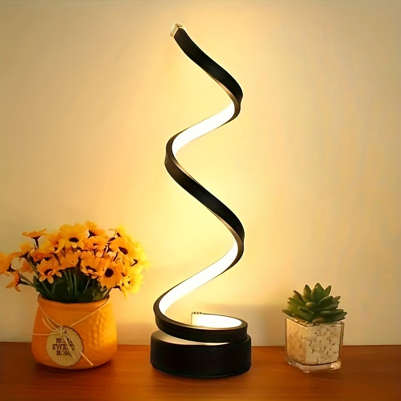 Modern Spiral Table Lamp | LED Designer Lamp with Dimmable Light and USB Connection