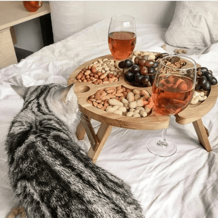 Dolce Folding Table | Portable Wooden Wine Table | Luxury 2-in-1 Wine &amp; Cheese Board