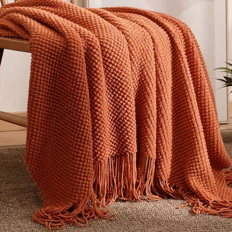 MorandiSoft™ Knitted Blanket | Soft, Washable Throw in Morandi Orange