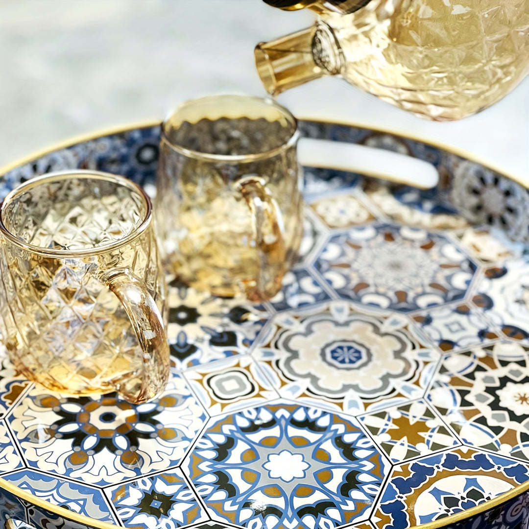 Boho Tray | Wooden Side Table with Mosaic Pattern