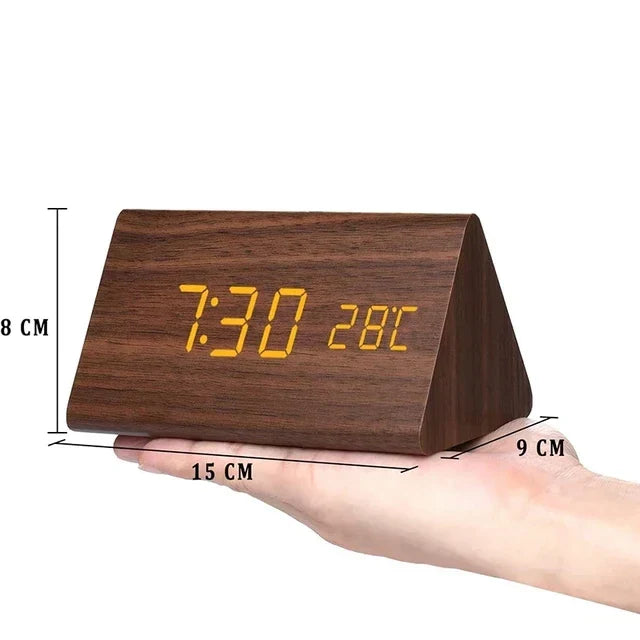 WoodGlow™ Wooden Digital Alarm Clock | LED Display, Voice Control &amp; Temperature Display