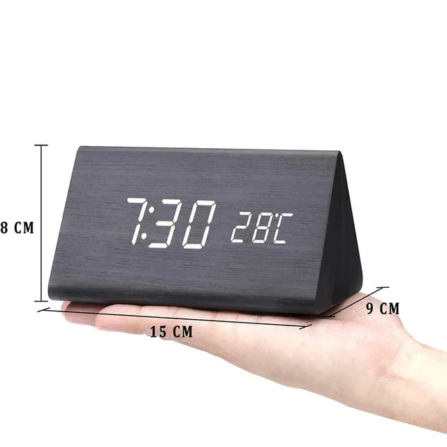 WoodGlow™ Wooden Digital Alarm Clock | LED Display, Voice Control &amp; Temperature Display