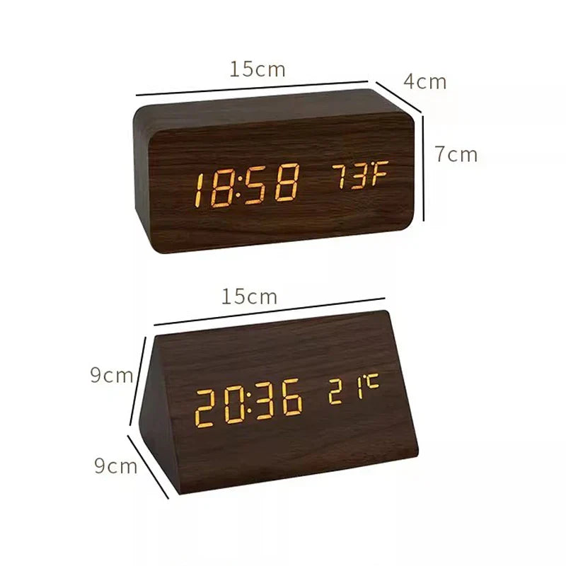 WoodGlow™ Wooden Digital Alarm Clock | LED Display, Voice Control &amp; Temperature Display