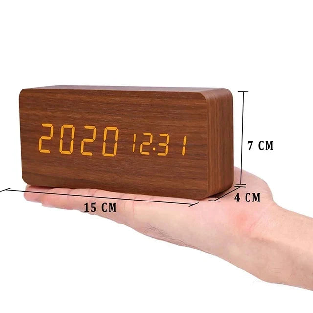 WoodGlow™ Wooden Digital Alarm Clock | LED Display, Voice Control &amp; Temperature Display
