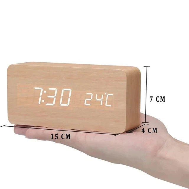 WoodGlow™ Wooden Digital Alarm Clock | LED Display, Voice Control &amp; Temperature Display