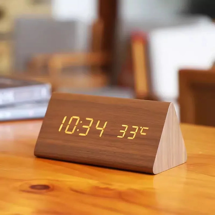 WoodGlow™ Wooden Digital Alarm Clock | LED Display, Voice Control &amp; Temperature Display