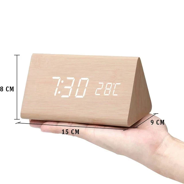 WoodGlow™ Wooden Digital Alarm Clock | LED Display, Voice Control &amp; Temperature Display