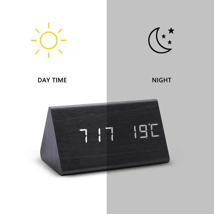 WoodGlow™ Wooden Digital Alarm Clock | LED Display, Voice Control &amp; Temperature Display