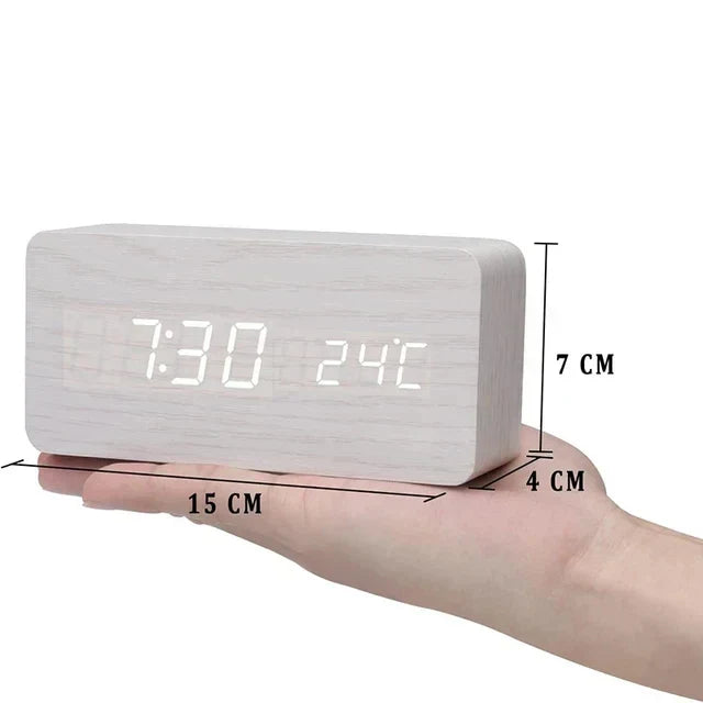 WoodGlow™ Wooden Digital Alarm Clock | LED Display, Voice Control &amp; Temperature Display