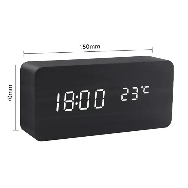 WoodGlow™ Wooden Digital Alarm Clock | LED Display, Voice Control &amp; Temperature Display