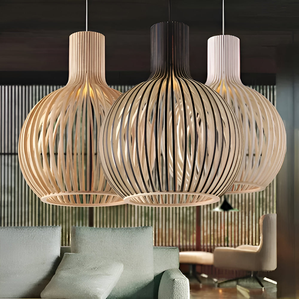 Nordic Wood | Wooden Pendant Lamp with Warm Light – Vintage &amp; Scandinavian Design