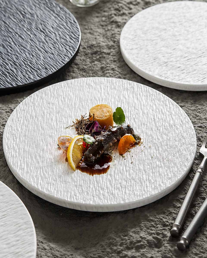 Jumeira Collection | Ceramic Flat Plate – Luxury Stone Design Tableware in White or Black