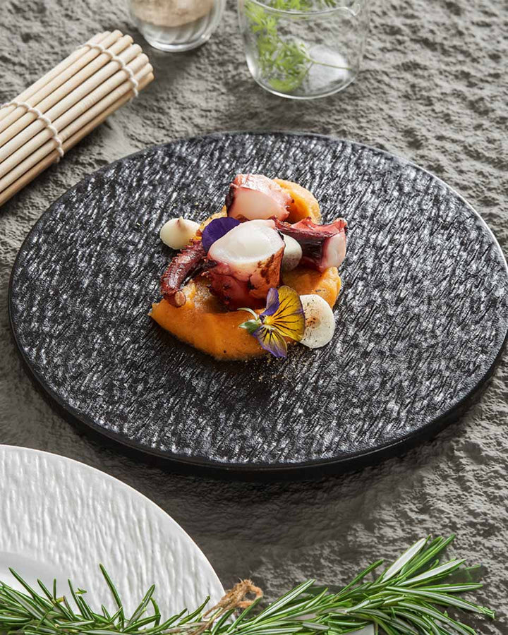 Jumeira Collection | Ceramic Flat Plate – Luxury Stone Design Tableware in White or Black