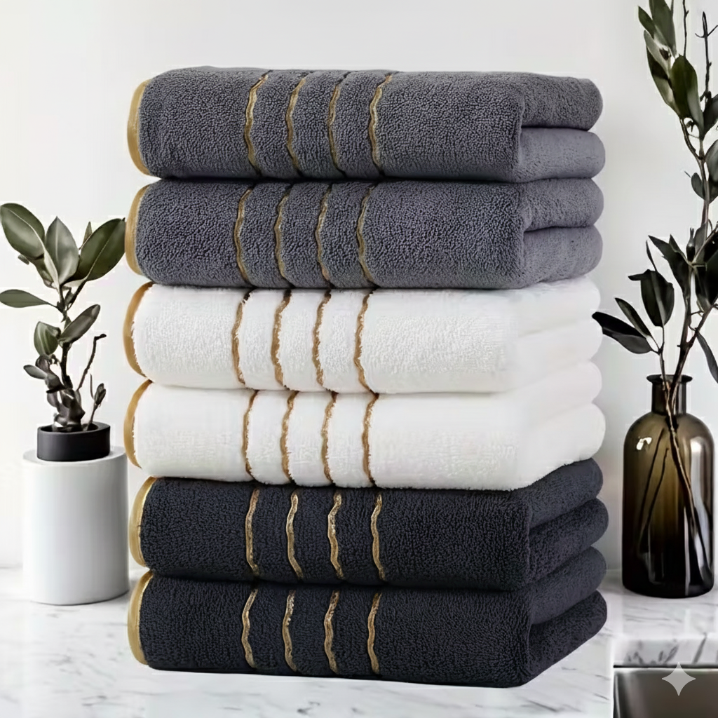 Luxury Bathroom Set | 6-Piece Gold Towel Set | Modern &amp; Colorfast Design