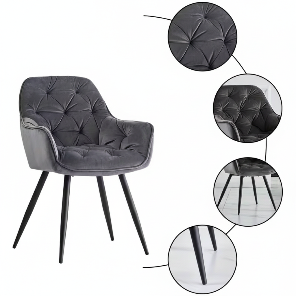 Modern Dining Chair | Velvet Upholstery &amp; Metal Legs