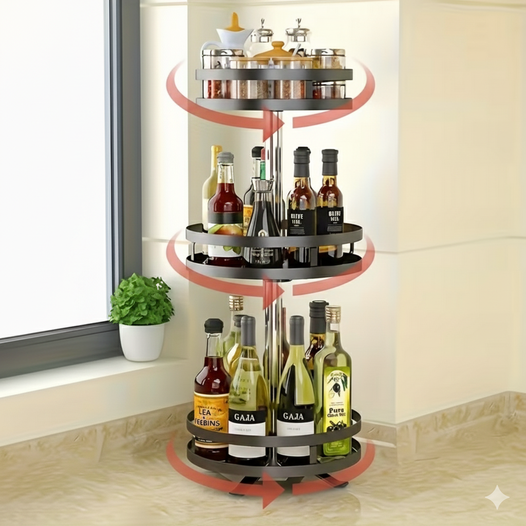 360° Rotating Kitchen Organizer | Metal Spice Rack | 2- or 3-Tier