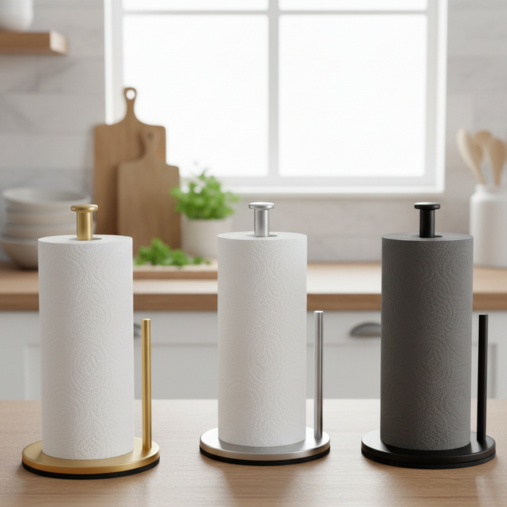 Stainless Steel Kitchen Roll Holder | Heavy-Duty Freestanding Kitchen Roll Dispenser with Stable Base
