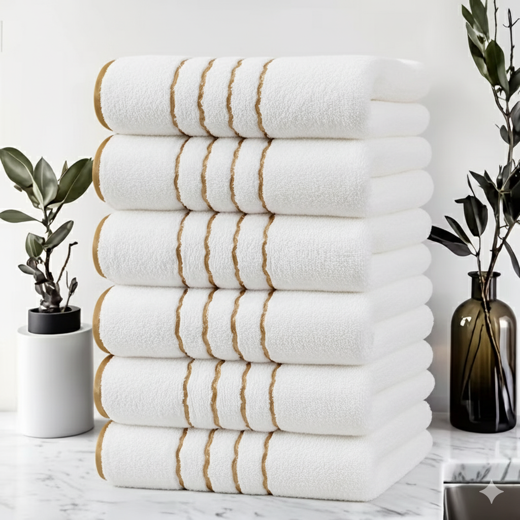 Luxury Bathroom Set | 6-Piece Gold Towel Set | Modern &amp; Colorfast Design