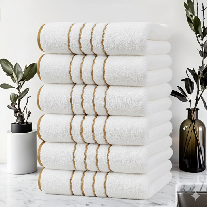 Luxury Bathroom Set | 6-Piece Gold Towel Set | Modern &amp; Colorfast Design