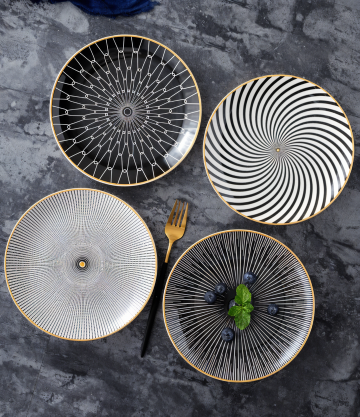 GeoChic | Geometric Porcelain Plates – Modern Design with Gold Accents