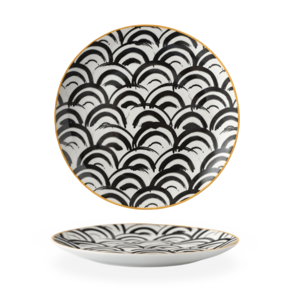 GeoChic | Geometric Porcelain Plates – Modern Design with Gold Accents