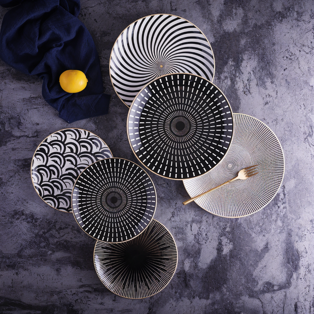GeoChic | Geometric Porcelain Plates – Modern Design with Gold Accents
