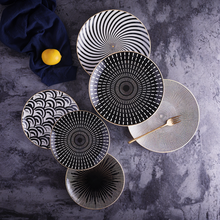 GeoChic | Geometric Porcelain Plates – Modern Design with Gold Accents