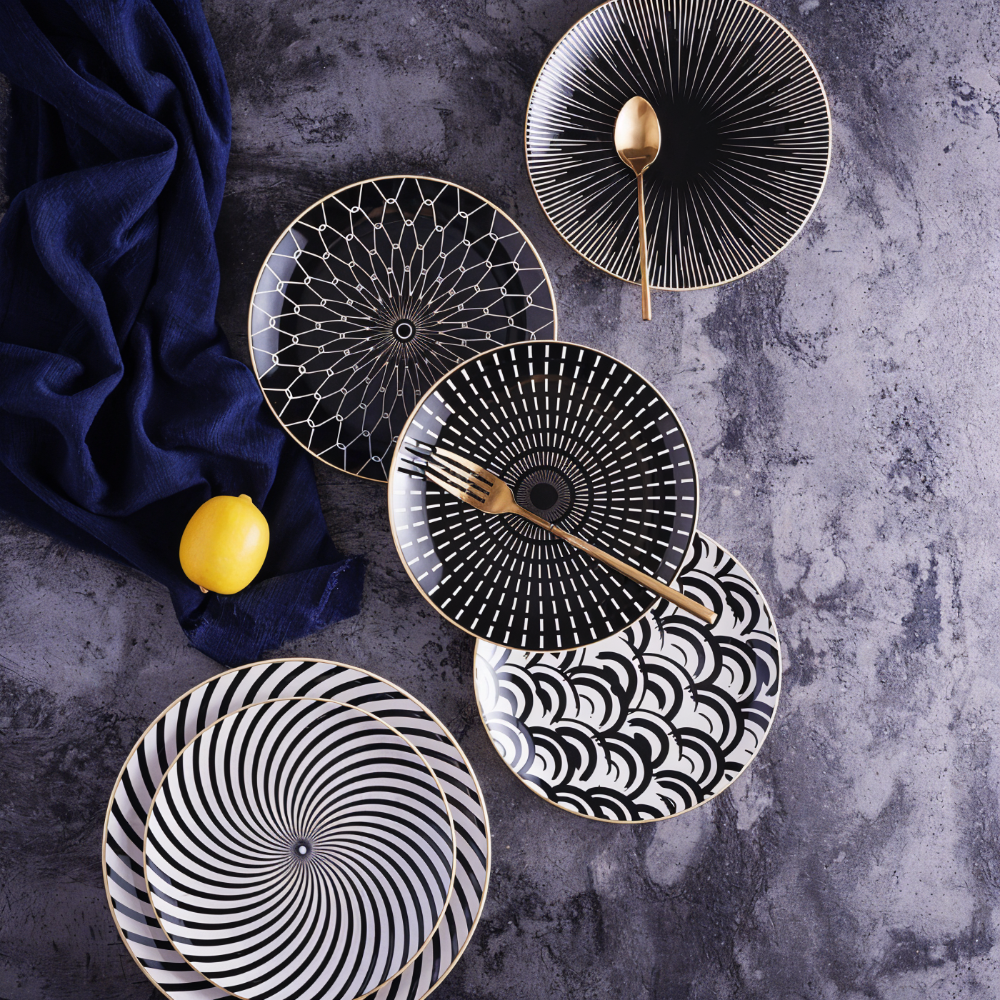 GeoChic | Geometric Porcelain Plates – Modern Design with Gold Accents
