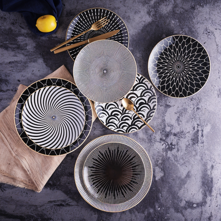 GeoChic | Geometric Porcelain Plates – Modern Design with Gold Accents