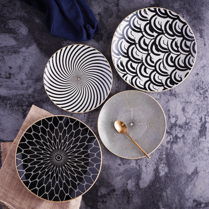 GeoChic | Geometric Porcelain Plates – Modern Design with Gold Accents