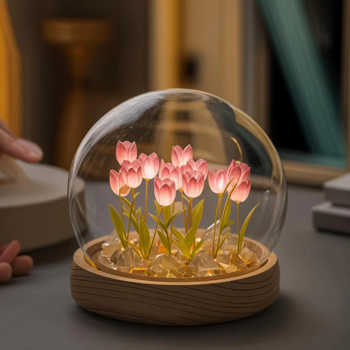 TulipGlow™ | Lampe d'ambiance avec tulipes dans une boule en verre
