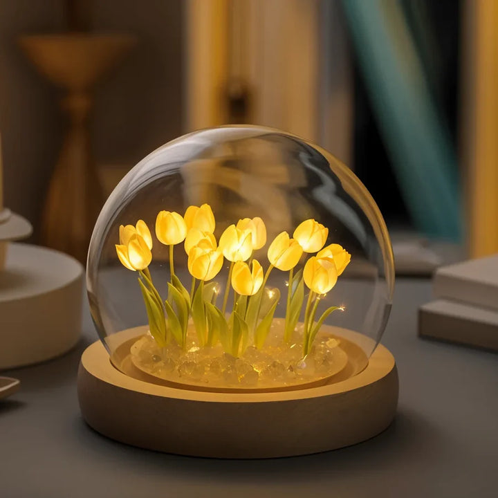 TulipGlow™ | Lampe d'ambiance avec tulipes dans une boule en verre