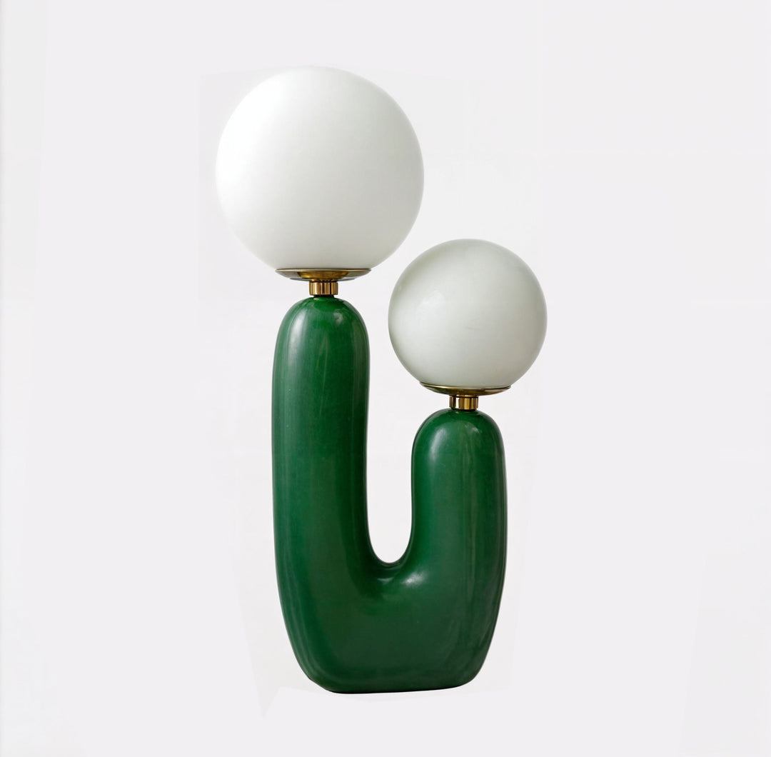 Athenea Table Lamp | U-Shaped Design with Double Light Sphere | Beige or Green