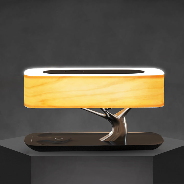 Table Lamp with Wireless Charger, Bluetooth Speaker &amp; Dimmable Lighting | Wooden Design