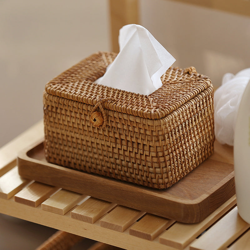 Hand-woven wicker tissue box | Natural Design | 20 x 13 cm