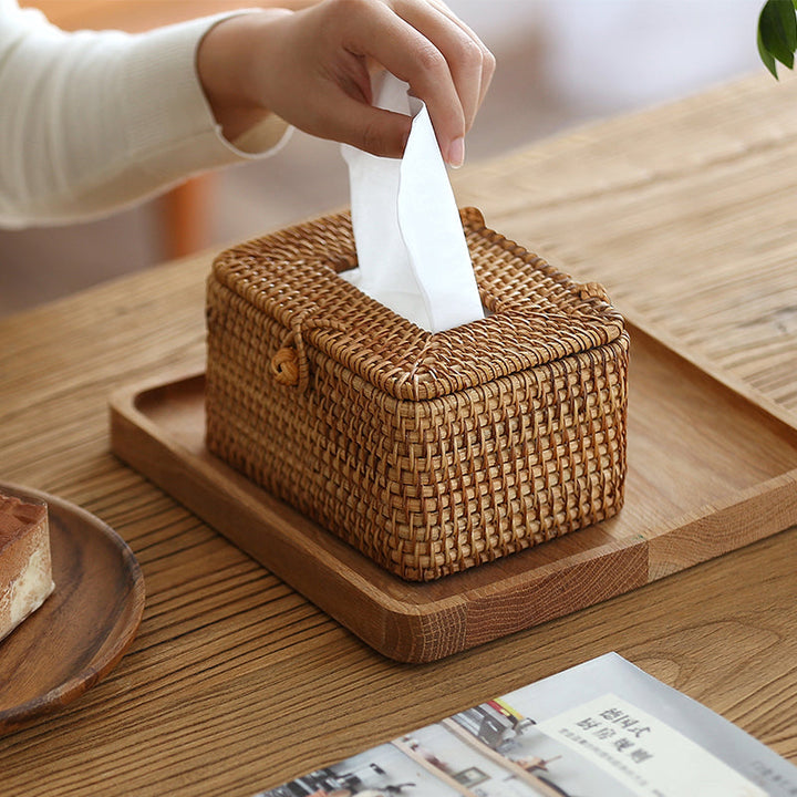 Hand-woven wicker tissue box | Natural Design | 20 x 13 cm