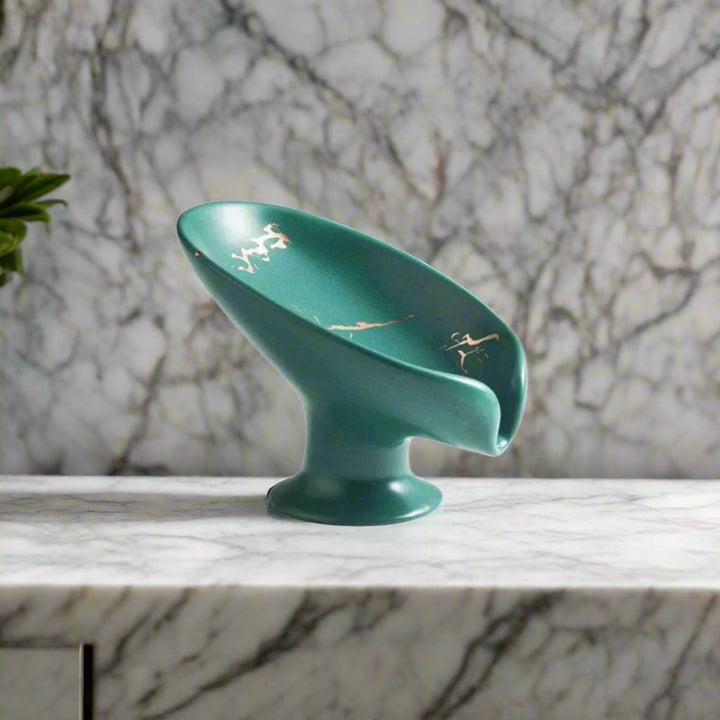 Leaf Soap Dish | Ceramic Leaf-Shaped Soap Holder with Drain