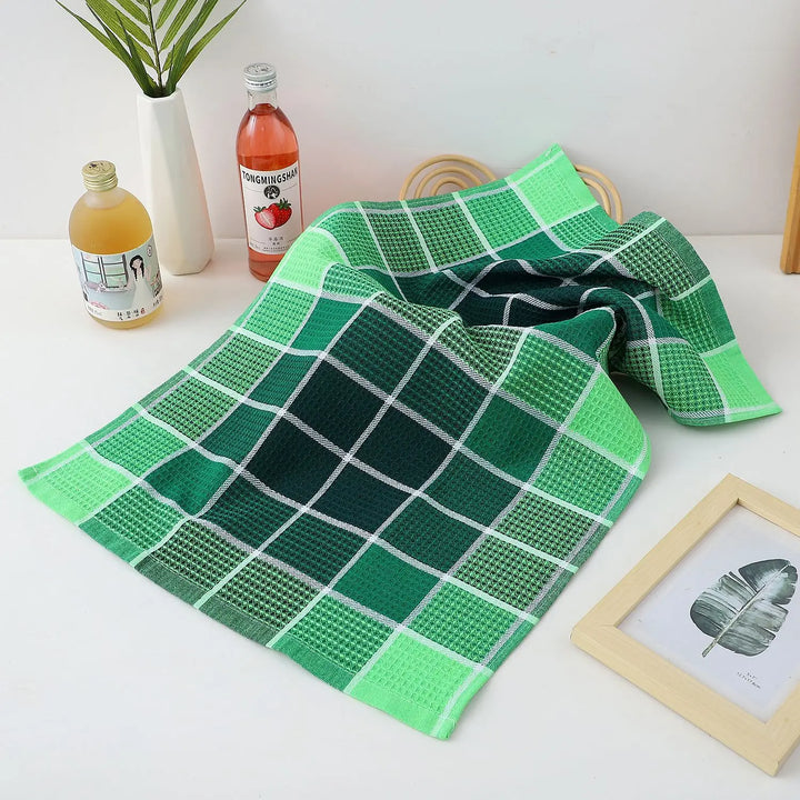 Set of 4 Waffle Kitchen Towels | Retro Check Pattern | Quick Dry | Soft Cotton