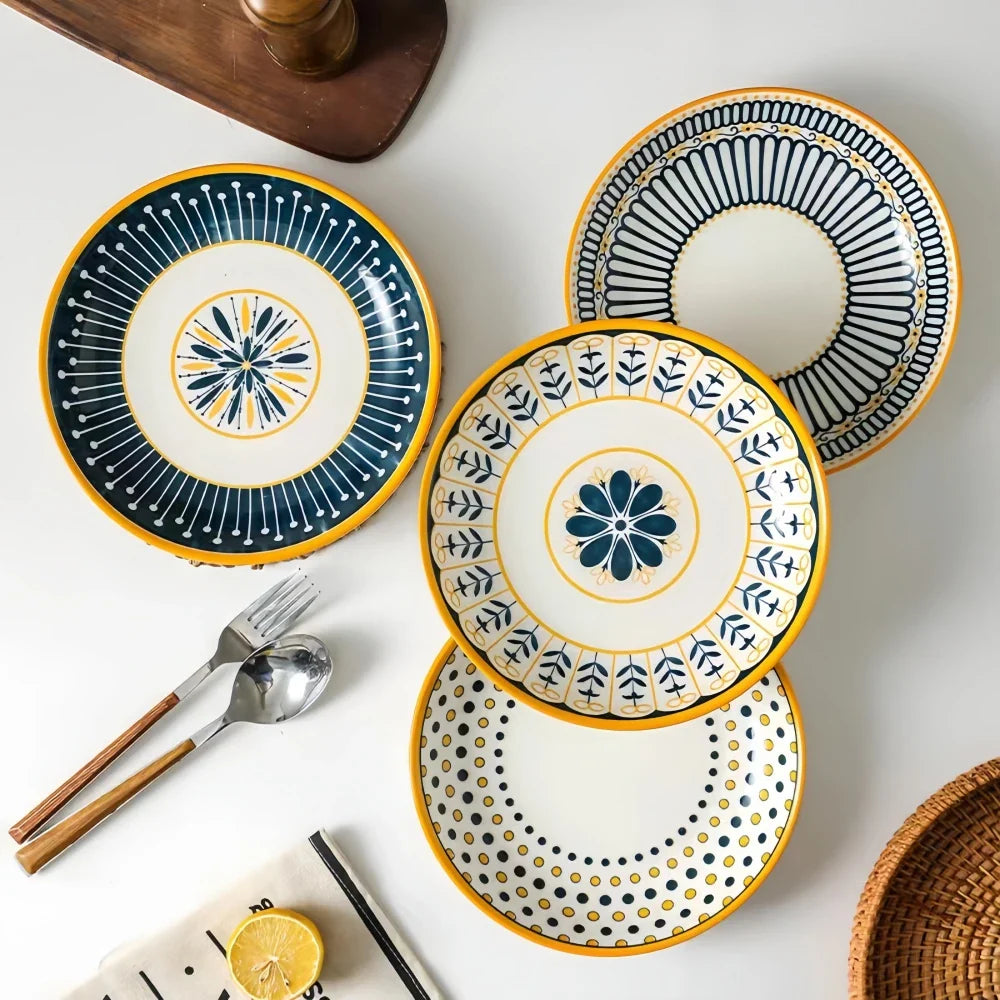 Tuscan Plate Set | Hand-Painted | Set of 4 | Porcelain