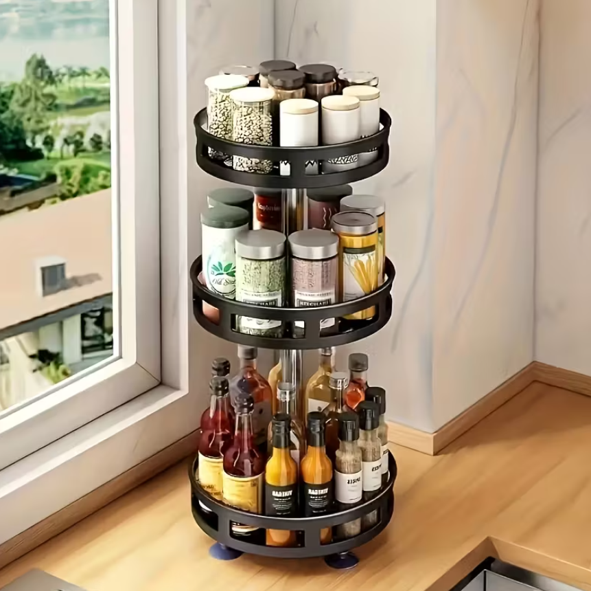 360° Rotating Kitchen Organizer | Metal Spice Rack | 2- or 3-Tier