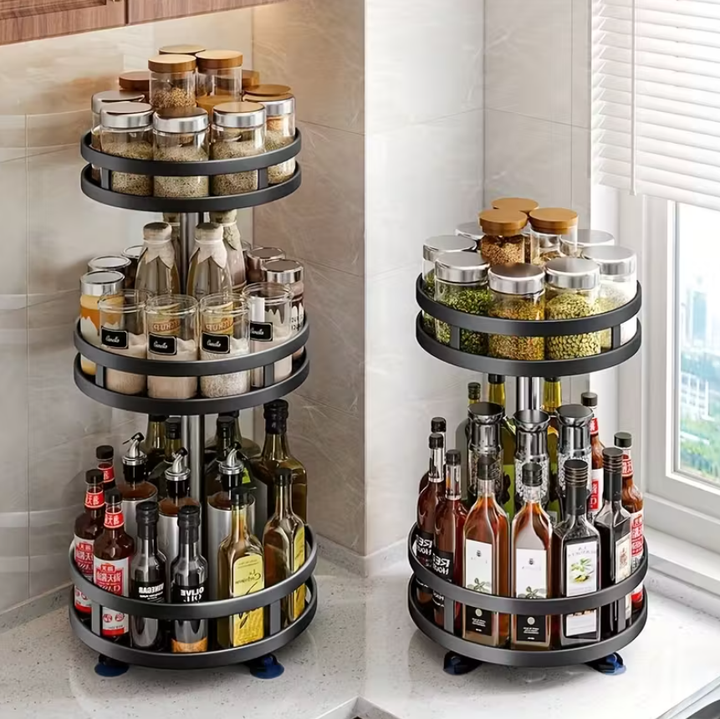 360° Rotating Kitchen Organizer | Metal Spice Rack | 2- or 3-Tier